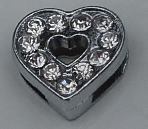 ¤Silverfärgad Hjärta i Zink o Rhinestone. Bly o nickelfri. 12x12mm. Tjocklek 4,6mm. Hål 8.7mmx1,6mm. 